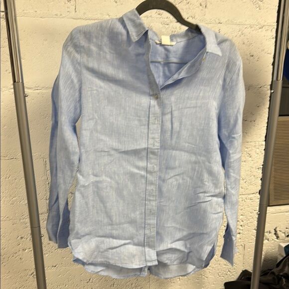 H&M Sky Blue Linen Shirt Large - Never Worn Button Down Top Long Sleeve - Picture 1 of 3